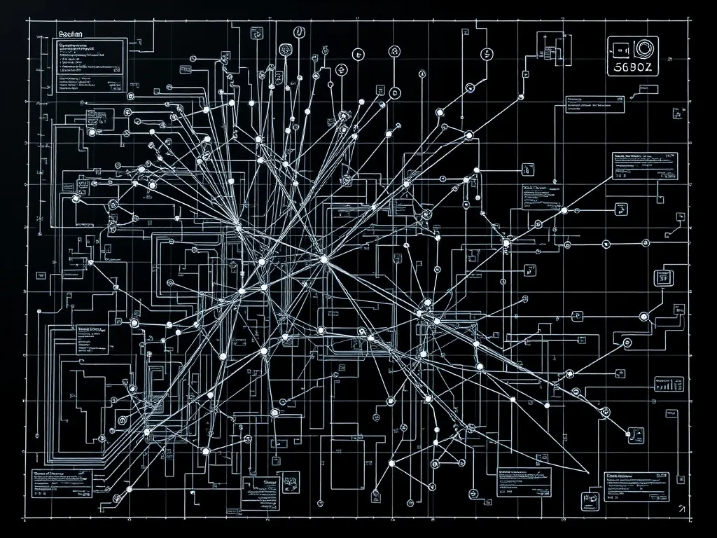Technical blueprint of a neural network architecture, abstra